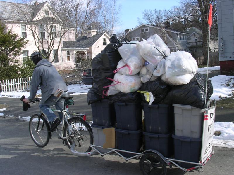 Ben hauling a large load of recycling and trash.